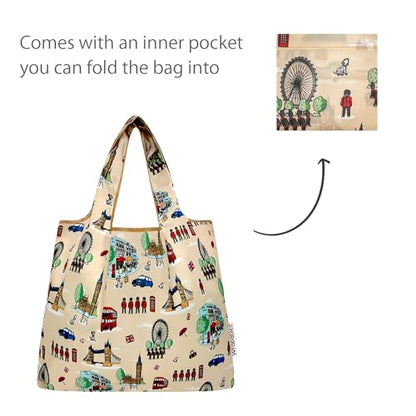 allydrew Medium Foldable Tote Nylon Reusable Grocery Bag (Set of 2) - color: Britain
