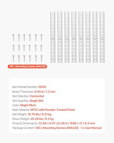 VEVOR Shelf Pilaster, 72.7-inch 20 Pack, Adjustable Shelf Brackets Steel Mortise Mount Pilaster Strip Standards with 140 Screws, Suitable for Wall Shelving System Cabinet Closet Organization - style: 72.7-inch
