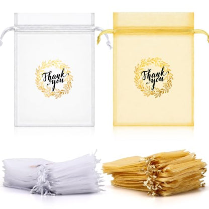 Shappy 100 Pcs 4x6 Inch Gold White Organza Bags, Thank You Gift Bags Bulk - color: White,Gold, size: 1 Count (Pack of 100)