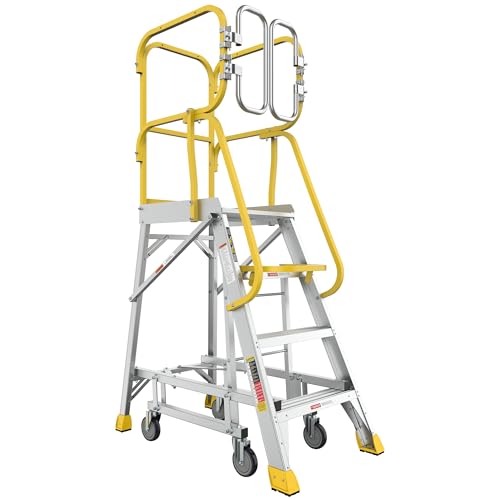 4-Step Aluminum Rolling Platform Ladder 375 LBS Anti-Slip Platform - size: 4 Step