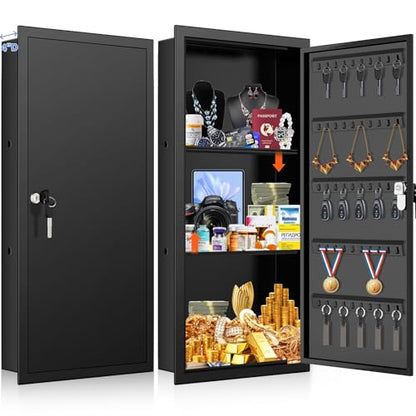 29.53" Tall Wall Safe [ 33% Larger Capacity ] with 2 Removable Shelf & Lock - color: Black, size: 29.53" Tall