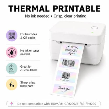 Holographic Pink Thermal Labels 1 × 2 Inch Vinyl Stickers 300 PCS - color: Holographic Pink, size: 1 × 2 Inch