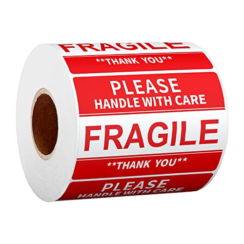2" x 3" Fragile Stickers for Shipping and Moving Please Handle with Care Fragile Thank You Do Not Drop, Warning Stickers Fragile Labels, Permanent Adhesive(500 Labels, 1 Roll)