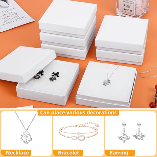 Cardboard Jewelry Gift Boxes, 80 Pack 3.5x3.5x1 Inch, Bulk Cotton Filled Small Jewelry Boxes with Lids for Necklace Ring Bracelet Earring Display Box (White) - color: White, size: 3.5x3.5x1 Inch (Pack of 80)