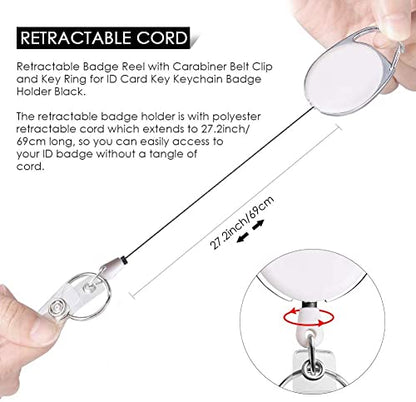 moeverEX Retractable Badge Holder with Carabiner Reel Clip and Key Ring - size: White-10pcs