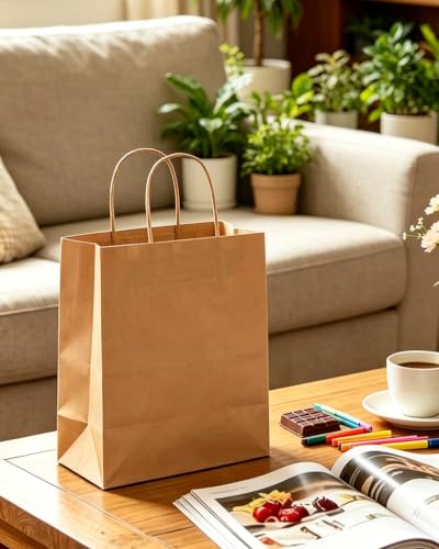 qiqee 100-Pcs Small Size Paper Gift Bags with Handles Bulk 8.26"×6"×3.15" Brown Gift Bags Multiple Uses - size: Small - 100 Packs
