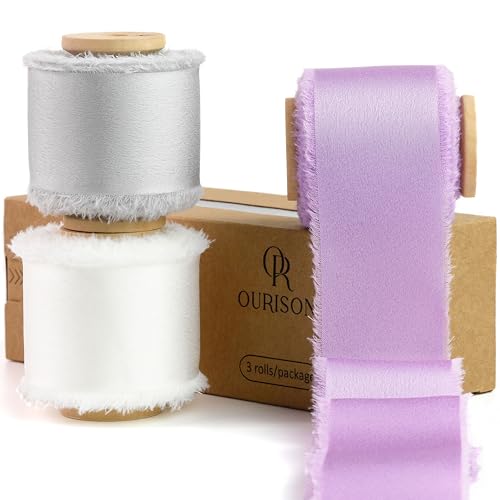 Silk Satin Ribbon 1-1/2 Inch x 30 Yards Ivory & Light Purple & Gray - color: Ivory& Light Purple& Gray