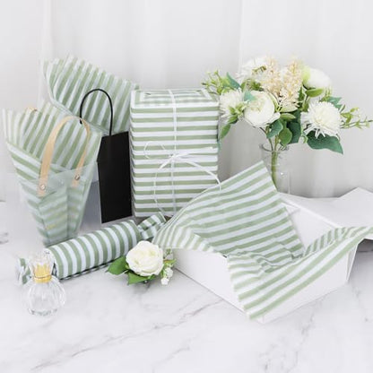BEISHIDA Light Green Pin Stripe Tissue Paper Bulk,Wrapping Tissue Paper for Gift Bags, 14 x 20 Inch Gift Wrap for Holiday Wedding Birthday Easter DIY Crafts-30 Sheets - color: 30-lgreen