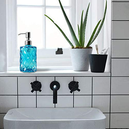 JASAI 12 Oz Diamond Design Soap Dispenser with Rust Proof Soap Pump - color: Blue
