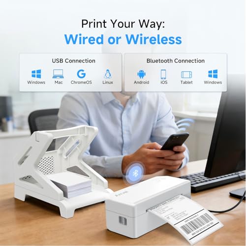Bluetooth Thermal Label Printer w/ Stand, 4x6 Shipping Label Printer - color: White