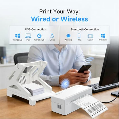 Bluetooth Thermal Label Printer w/ Stand, 4x6 Shipping Label Printer - color: White