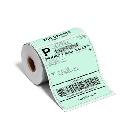 Phomemo 4x6 Green Thermal Label, Shipping Labels Pack of 250 4x6 Roll Labels, Compatible with Phomemo, Zebra, Rollo, Jadens and Other Thermal Printers - color: Green