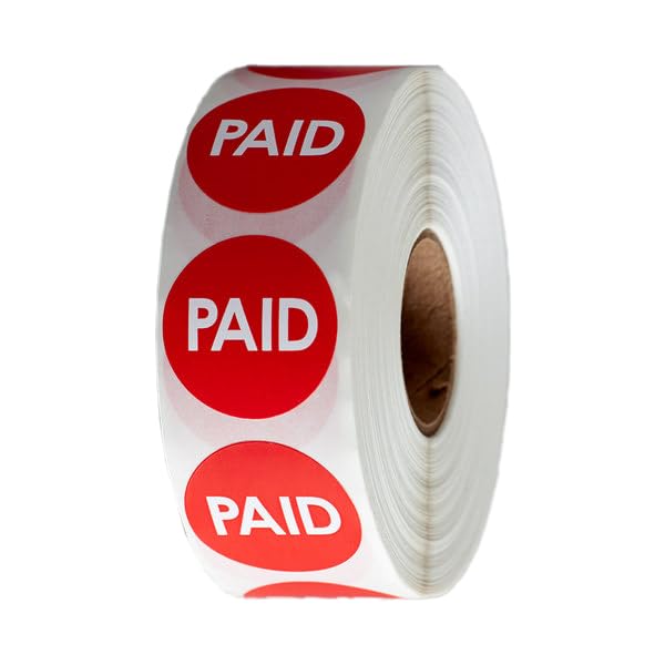 1000 Stickers Roll Paid Permanent 1 Inch Round Label Sticker - style: Paid