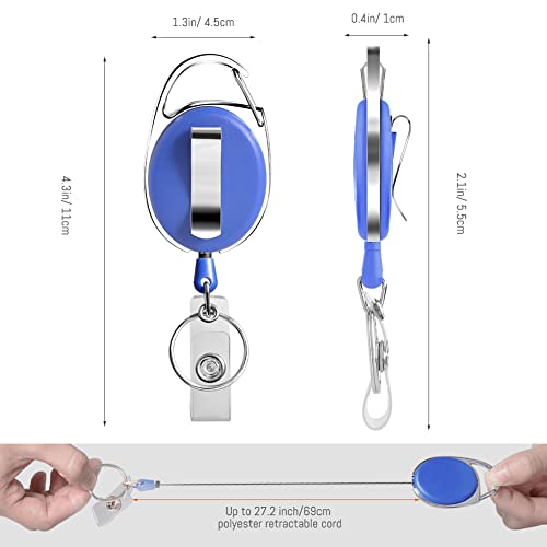 moeverEX Retractable Badge Holder with Carabiner Reel Clip and Key Ring - size: Blue-10pcs