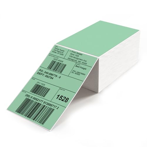 Green Thermal Label 4"×6" Waterproof Vinyl Fanfold Sticker 500 PCS - color: Green