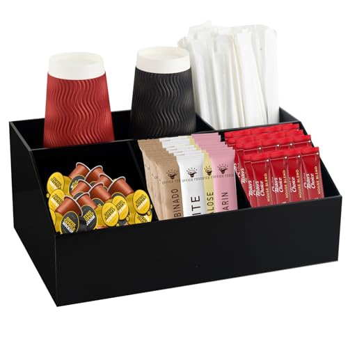 Coffee Tea Station Acrylic Organizer Sugar Tea Drink Packets Holder Black - color: Black