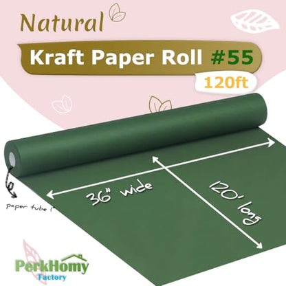 PerkHomy 36" x 1,440" (120') Dark Green Kraft Paper Roll for Craft Bulletin Board Paper Art Table Covering Crafting Gift Wrapping Bouquet Packing Parcel 80GSM 55LB (Dark Green, 36" x 120') - color: Dark Green, size: 36" Width x 120' Length