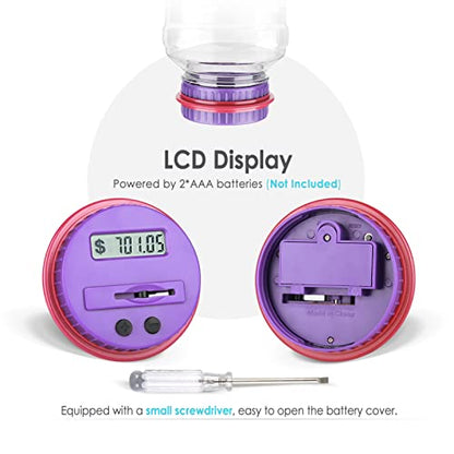 Large Piggy Bank for Adults Kids, Digital Coin Counting Bank LCD Counter - color: Purple
