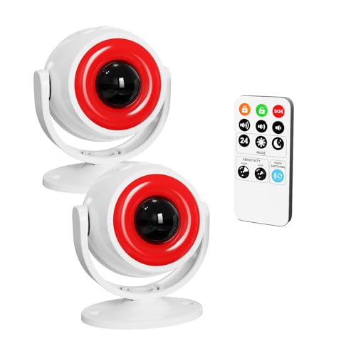 2 Pack Wireless Motion Detector Alarm for Indoor Use, PIR Motion Sensor with Sound Player for Pets, Dogs & Animal Deterrent, Intruder Alert & Remote Safety System, Noise Maker Sensor de Movimiento