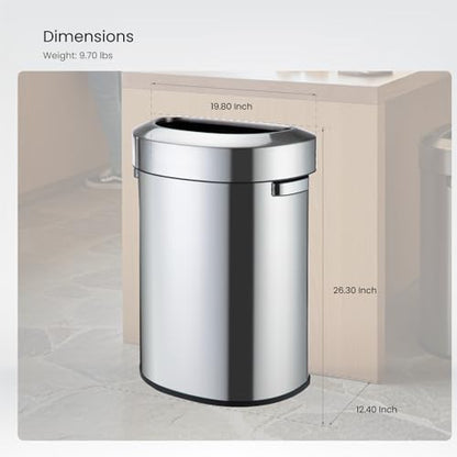 Home Zone Living 18 Gallon Commercial Trash Can with Removable Open Top Lid - color: Brushed Silver, size: D-Shaped