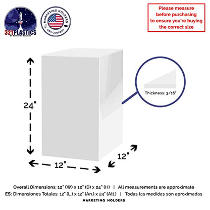 Tall Display Box White Acrylic Pillar 12" x 12” x 24” Hollow Pedestal 5 Sided No Lid Retail Plinth Merchandise Display Elevated Vertical Socle Box Multi Use Product Showcase by Marketing Holders - size: 12"w x 12"d x 24"h White
