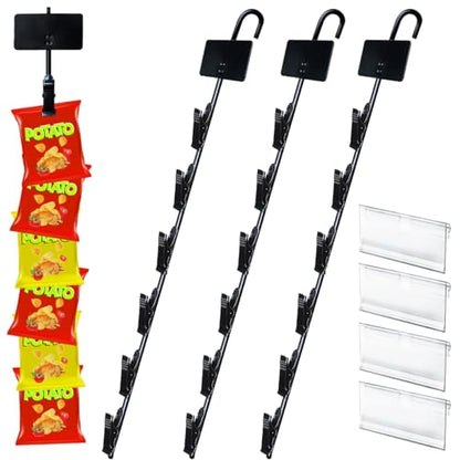 Hanging Merchandise Strips with Hooks Chip Display Rack Stands Potato Bag Holder for Retail Displaying Label Headers Greeting Card Party Vendors Snack Candy Portable Organizer Storage (6 Chip 4 Pack) - style: 6 Chip 4 Pack