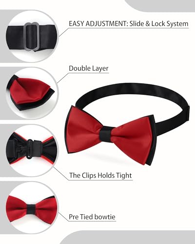 AWAYTR Bow Ties for Men - Pre-Tied Adjustable Tuxedo Style for Wedding - color: Dark Red&black