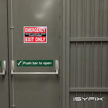 iSYFIX Emergency Exit Only Stickers, Design 2, 10x7 in, 2 Pack, Red & Black - color: Red & Black
