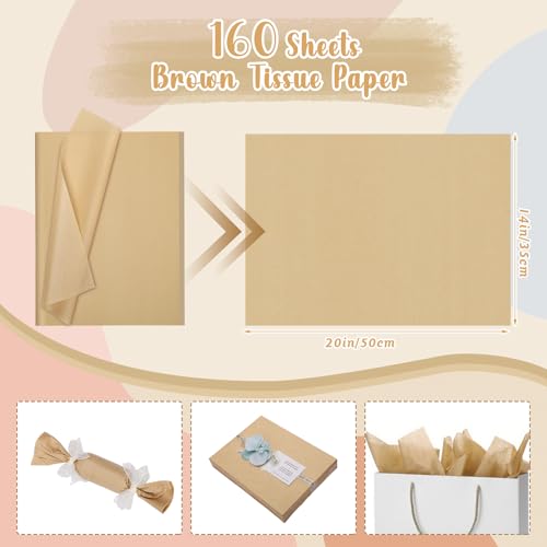 woric 160 Sheets Brown Tissue Paper for Gift Bags 20 X 14 Inches - color: Brown