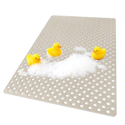 Extra Large Shower Mat, Yonala 47 x 32 Inch Non Slip Shower Mats for Inside Shower, Soft TPE Shower Floor Mat with Suction Cups and Drain Holes, Machine Washable Bathroom Shower Mat, Easy to Clean - color: Khaki