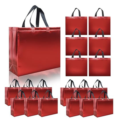 cabzymx 15 Pcs Glossy Red Reusable Gift Bags with Handles, 12.6 x 4.7 x 11 In Party Bags with Sturdy Base, Holiday Goodie Bag Bulk for Birthday, Wedding, Party, Xmas - color: Red, size: 1 Count (Pack of 15)