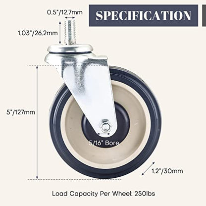 MYFULLY 5" Shopping Cart Caster Wheels 4-Pack with Hardware, Blue - style: Blue