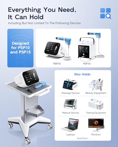 Medical Utility Cart with 4 Swivel Wheels, 100 lbs Capacity for PSP10/PSP15 Shockwave Machines, Beauty, Medical, Office & Home Use Equipment, 15.7x17.3 in Non-Slip Platform & Gel Tray