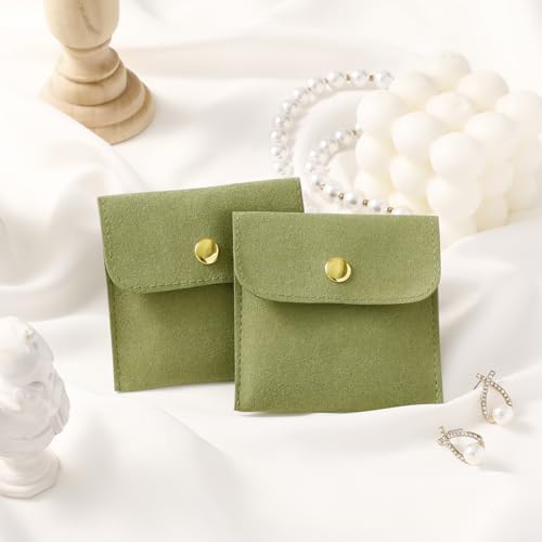 40pcs Green Microfiber Jewelry Pouch Button Bag 8 x 8cm, Jewelry Packaging Bag Luxury Small Favor Bags Jewelry Gift Bags for Earrings Necklaces Bracelet Ring - color: green