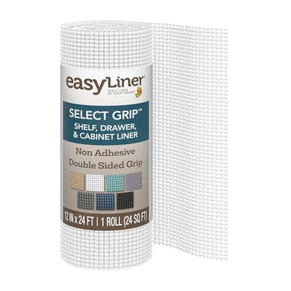 EasyLiner Select Grip Shelf Liner - Easy to Install & Cut to Fit - Non Slip, Non Adhesive, Drawer Shelf & Cabinet Liner for Kitchen, Bathroom, Pantry Cupboards, 12 in x 24 ft (1 Roll), 24 ft, White - color: White, size: 12-Inch x 24 Feet