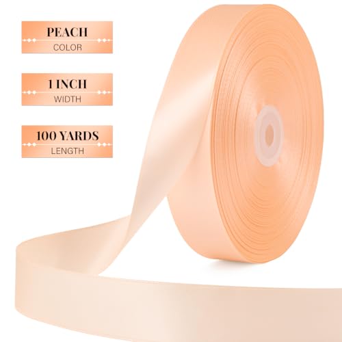 Peach Satin Ribbon 1 Inch x 100 Yards - color: Peach