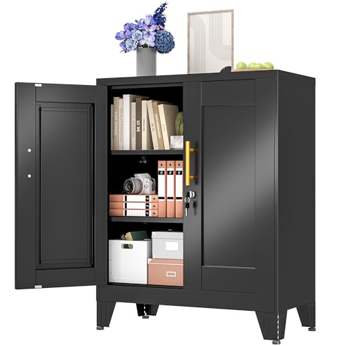Black Metal Storage Cabinet, 36" Steel Locking Cabinets - color: Black, size: 13.78"D x 27.56"W x 35.83"H