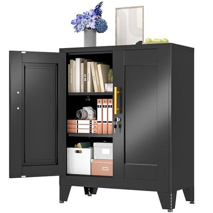 Black Metal Storage Cabinet, 36" Steel Locking Cabinets - color: Black, size: 13.78"D x 27.56"W x 35.83"H