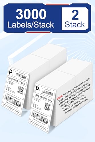 Bulk 4x6 Thermal Labels - 6000 Adhesive Labels | Smudge-Resistant & BPA-Free | Thermal Printer Compatible - size: 4" x 6" - 6000 Labels