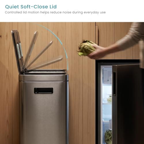 Home Zone Living 16 Gallon Kitchen Trash Can with Dual Compartments - color: Silver, size: 16 Gallon