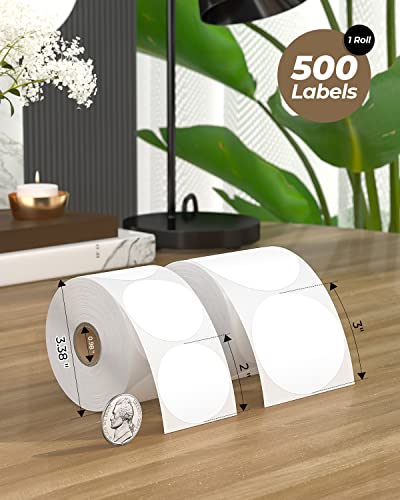 MUNBYN 3 Inch White Circle Thermal Labels for Business, 500 Sheets/1 Roll - color: White, size: 3inch