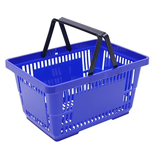 Shopping Basket, 17 * 12 * 9inch Set of 12 Freestanding Store Baskets w/Foldable Handle, Stackable Hand-held Basket for Supermarket, Retail, Bookstore, Blue