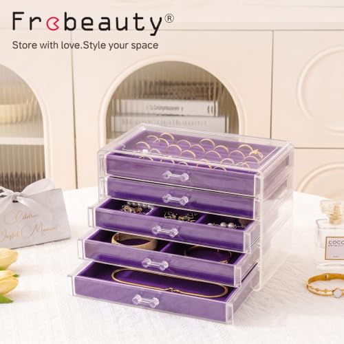 Frebeauty Acrylic Jewelry Box,5-Layer Jewelry Organizer with Drawers - color: Purple