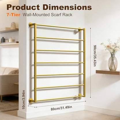 Wall Mounted Scarf Rack, Hijab Hanger Organizer (Gold, 7T-31.5×35.4IN) - size: 7-Tier (31.5×35.4IN)