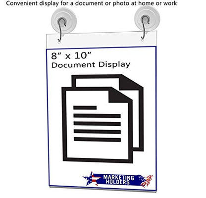 Window Mount Sign Holder for 8" x 10" Hours of Operation and Promotional Flyers in Retail Stores and Offices Double Sided View Clear Acrylic with Suction Cup Hooks by Marketing Holders - size: 8"w x 10"h