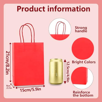 Piqiya Small Plain Kraft Paper Gift Bags with Handles - Red, 24pcs for Birthday, Wedding, Grocery, Retail, Business, Goody, Craft Bags - color: red