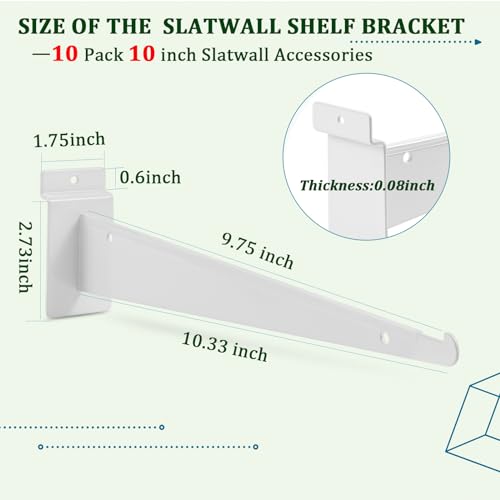 10'' Slat Wall Shelf Bracket,10 Pack Heavy Duty Slatwall Bracket - size: 10 inch-WT