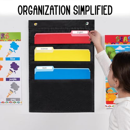 Essex Wares - 3 Pocket File Pocket Chart, Black, 14" Wide x 19.5" Tall - size: 3 Pocket