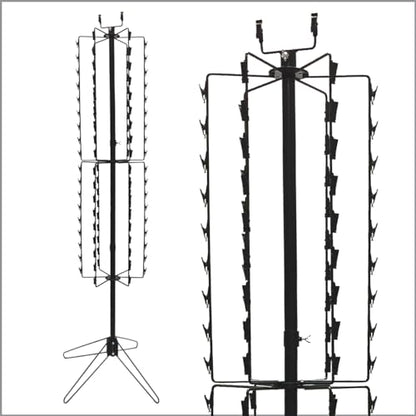 Clip Strip Corp. Free Standing Spinner Retail Display Rack 68.5" H,108 Total Clips, 4" Top Wire Sign Holder, 12 Rotating Rods each w/ 9 Heavy Duty Genuine Coil Spring Clips, 24" W Base, Black