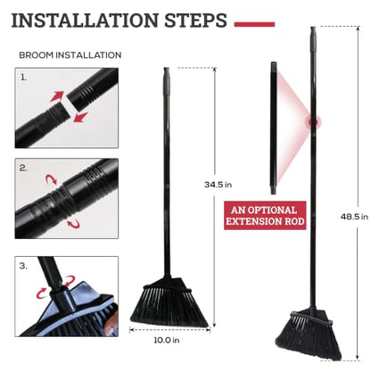 KLEEN HANDLER 48.5" Broom with Dustpan Combo Set with Long Handle, 1 Pack